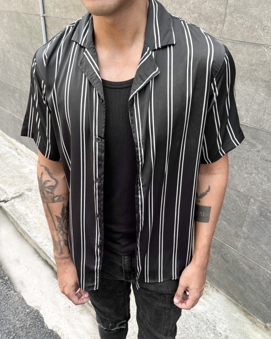 Black Stripe Cuban Shirt