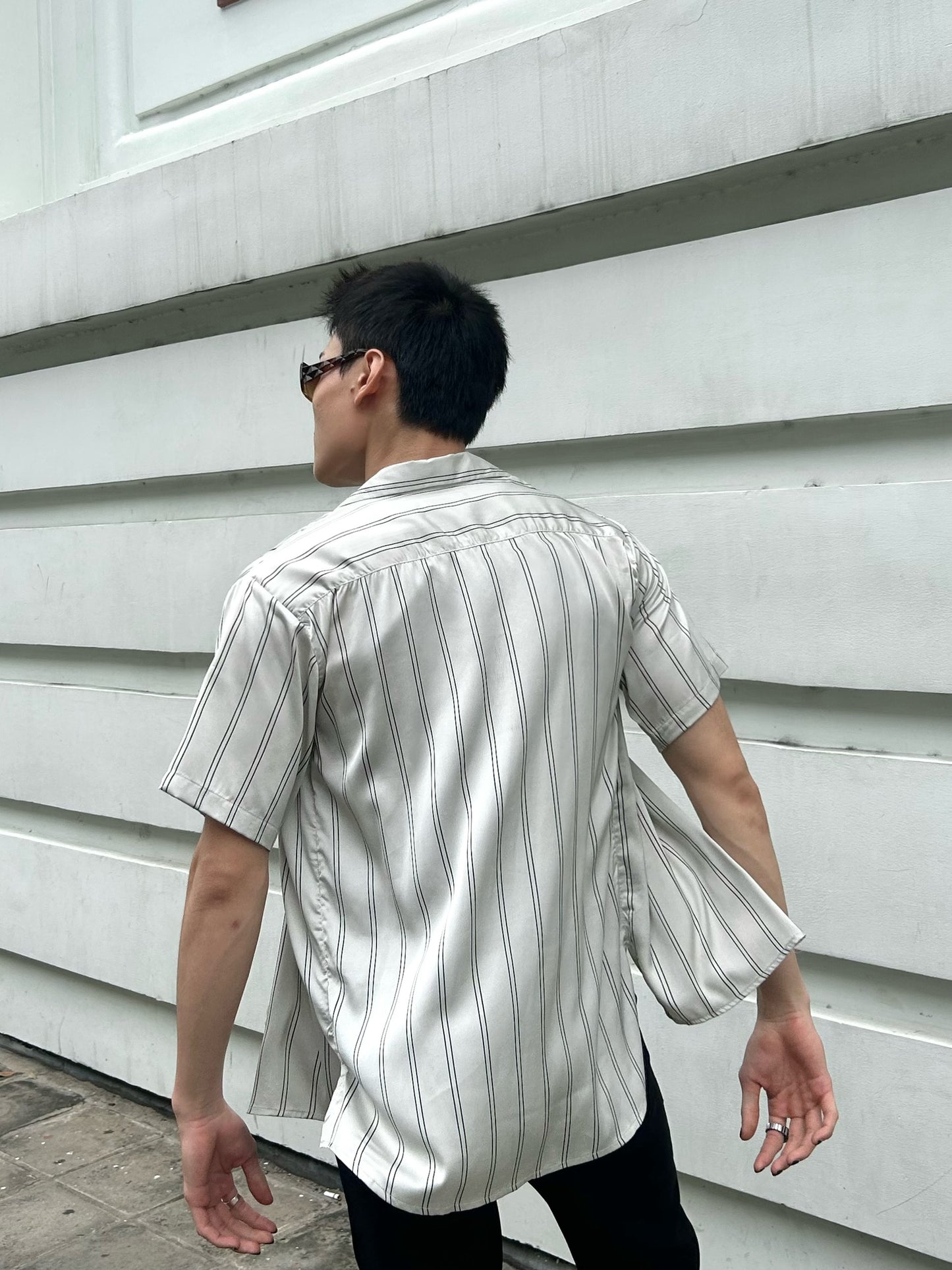 Grey Stripe Cuban Shirt