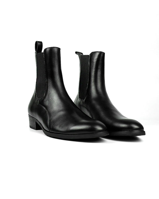 Black Leather Hi-Top Chelsea Boots