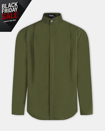 OLIVE DOUBLE-PLEATED SHIRT