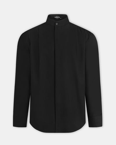 BLACK DOUBLE-PLEATED SHIRT