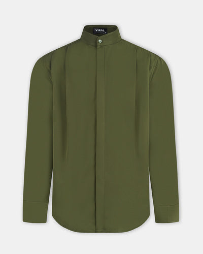 OLIVE DOUBLE-PLEATED SHIRT